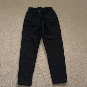 Black Straight Leg Pinstripe Cotton Jeans with Tie